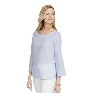 J. McLaughlin Coretta Top Women’s Size Large‎ Blue White Stripe 3/4 Sleeve